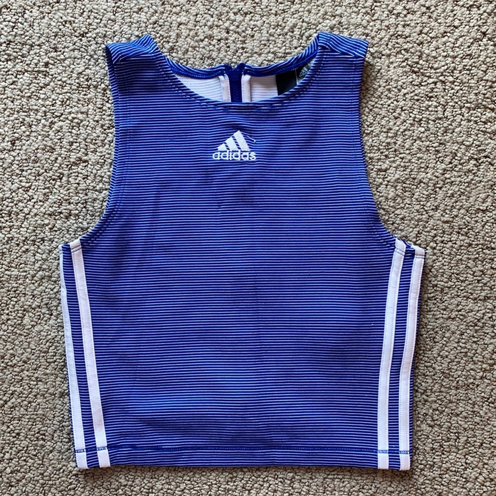 Adidas blue cropped tank top size small